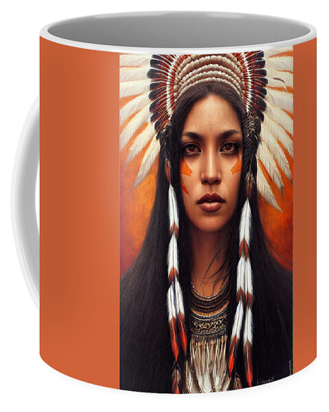 Beautiful Coffee Mug featuring the painting Closeup Portrait Of Beautiful Native American Wom 44777eb4 86ef 451e 8412 15e4cf2e6574 by MotionAge Designs