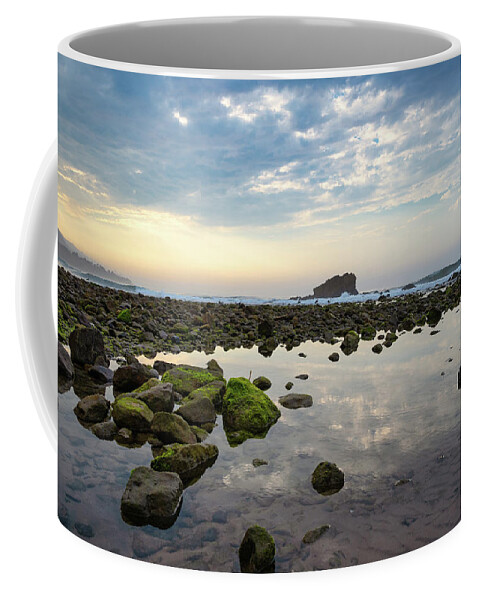 Beach Sunrise Coffee Mug featuring the photograph Cloud Reflections in the Tide Pools by Matthew DeGrushe