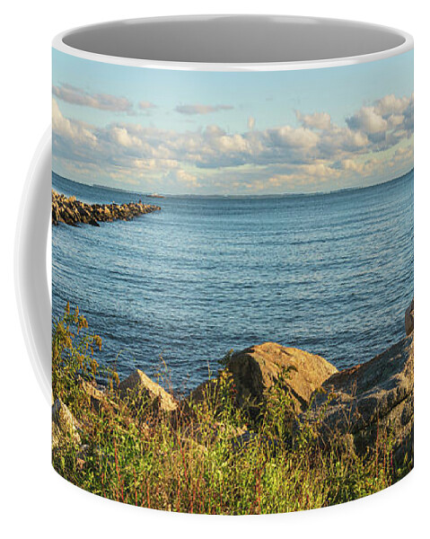 Beach Coffee Mug featuring the photograph Clouds Along the Horizon Rocky Neck by Marianne Campolongo