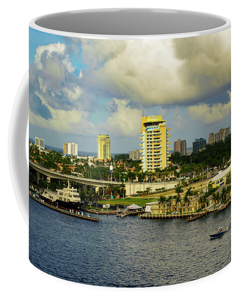 Sun; Color; Clouds; Water; Boats; Buildings; Bridge Skies; Landscape Coffee Mug featuring the photograph Clouds Over Fort Lauderdale, Florida by AE Jones