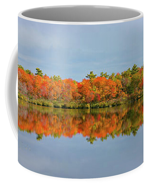 New Hampshire Fall Colors Coffee Mug featuring the photograph clouds pass on Captain's Pond by Jeff Folger