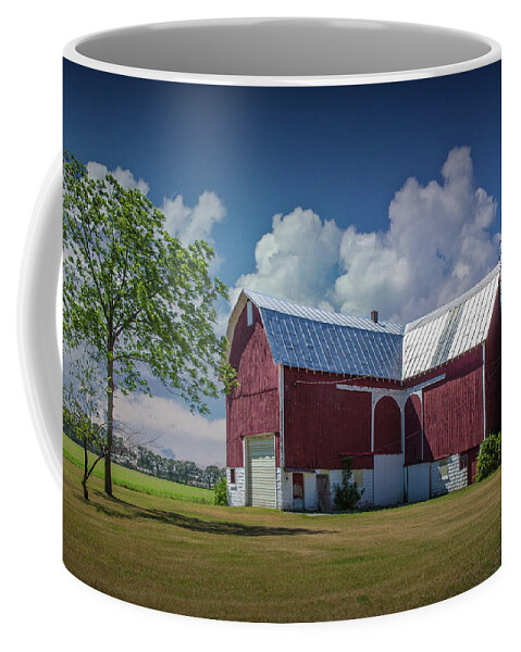 Art Coffee Mug featuring the photograph Cloudy Blue Sky with Red Barn in West Michigan by Randall Nyhof