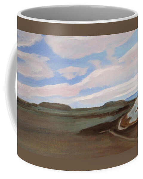 Utah Coffee Mug featuring the painting Cloudy Day on Antelope Island by Linda Feinberg
