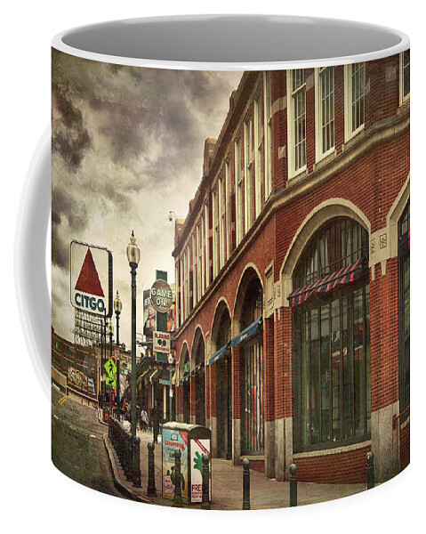 Boston Red Sox Coffee Mug featuring the photograph Cloudy Fenway Park and the CITGO Sign by Joann Vitali