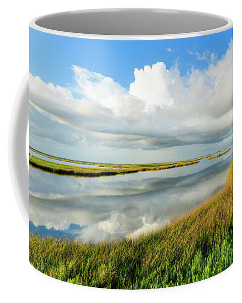 An Early Morning Along The Port Bay Coastline (rockport Coffee Mug featuring the photograph Cloudy Reflections by Christopher Rice