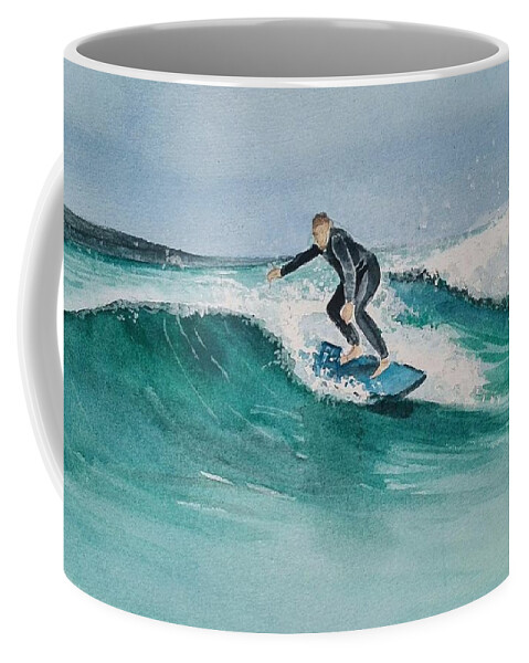 Surfer Coffee Mug featuring the painting Coastal Surfer by Sandie Croft