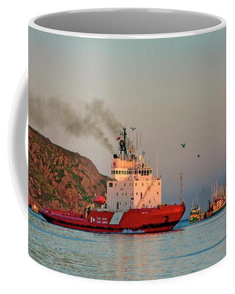 Coastguard Boat Coffee Mug featuring the photograph Coastguard boat in the morning light by Tatiana Travelways