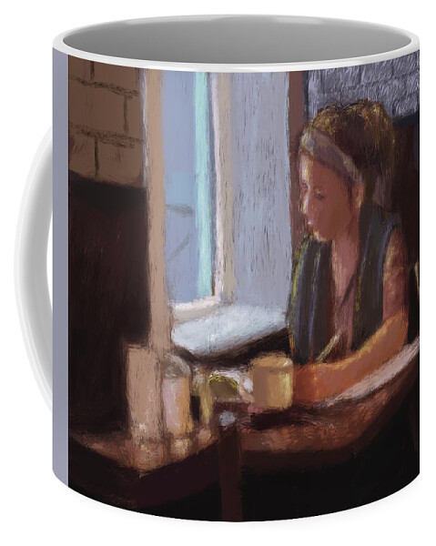 Coffeehouse Coffee Mug featuring the painting Grading Papers by Larry Whitler