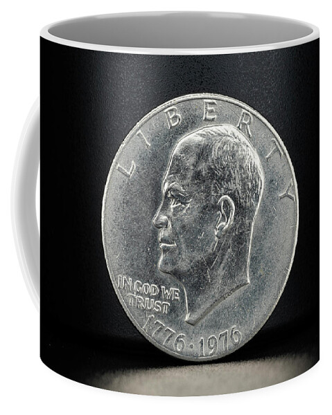 Ike Eisenhower Coffee Mug featuring the photograph Coin Collecting - 1776-1976 Ike Eisenhower Dollar Coin Face by Amelia Pearn