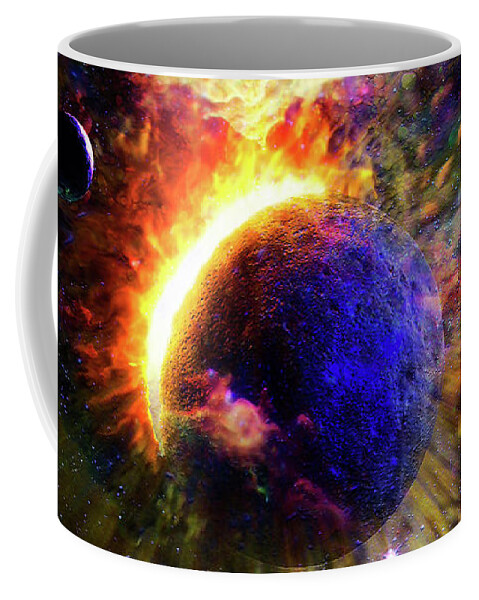  Coffee Mug featuring the digital art Collision of Planets in Space by Don White Artdreamer