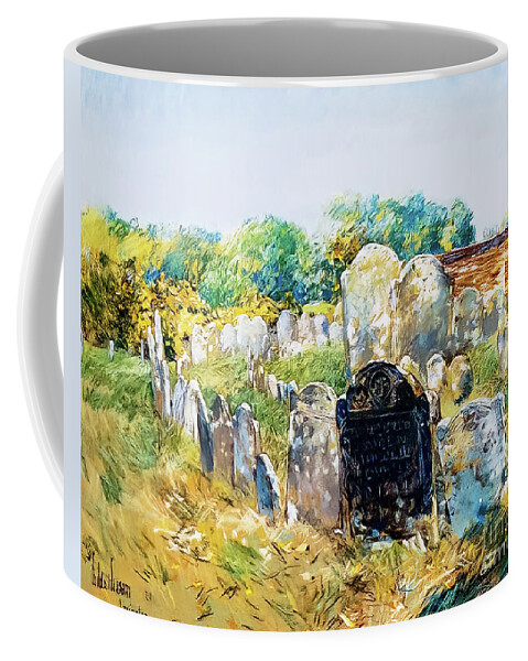 American Coffee Mug featuring the painting Colonial Graveyard at Lexington by Childe Hassam 1891 by Childe Hassam
