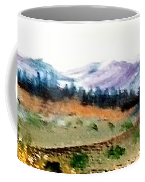 Landscape Coffee Mug featuring the painting Colorado Artist on a train by Julie TuckerDemps