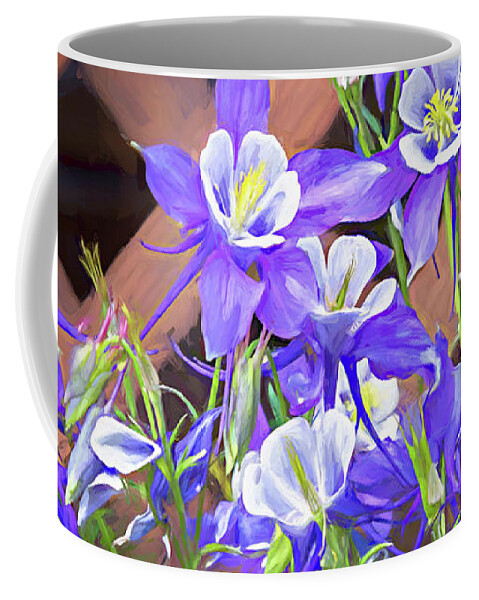 Aquilegia Coerulea Coffee Mug featuring the photograph Colorado Blue Columbine Painterly by Debra Martz