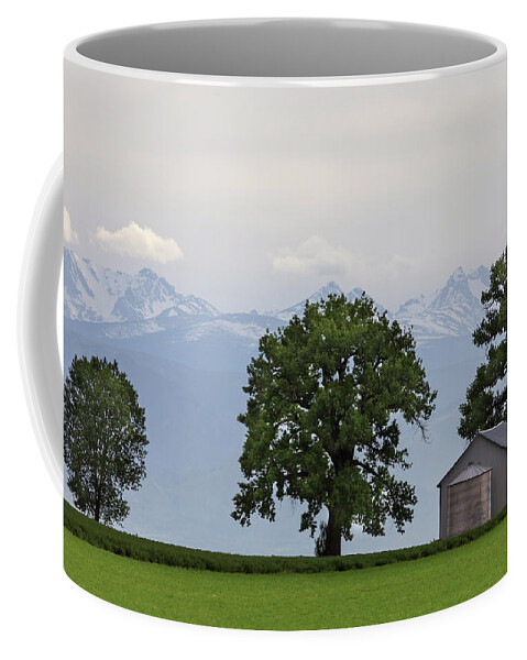 Colorado Coffee Mug featuring the photograph Colorado Farm Lands and Rocky Mountain Peaks by James BO Insogna