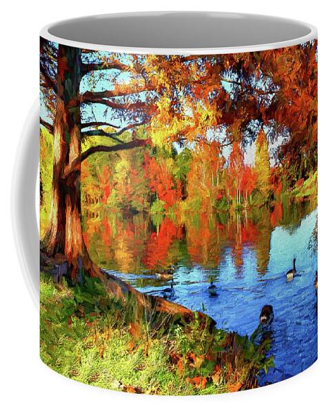 North Carolina Coffee Mug featuring the photograph Colorful Autumn on the Lake ap by Dan Carmichael