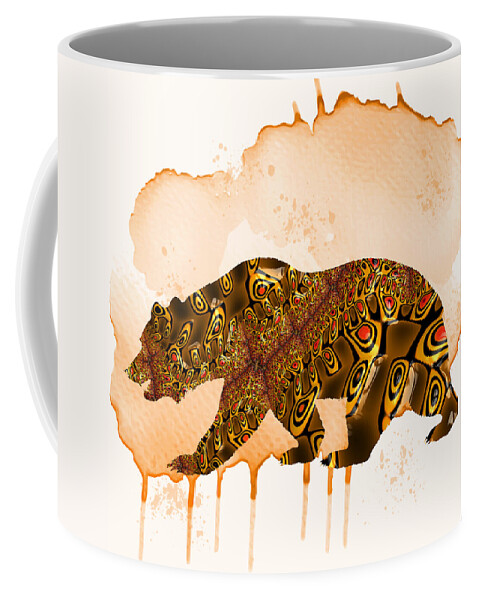 Colorful Coffee Mug featuring the mixed media Colorful Bear-Fractal Watercolor Fusion Art by Shelli Fitzpatrick
