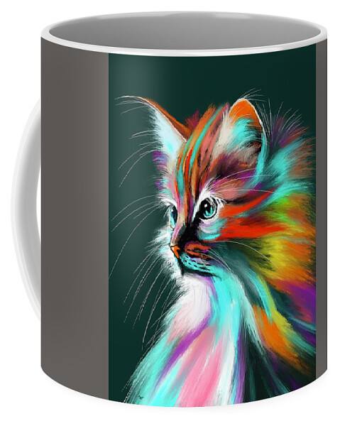 Cat Coffee Mug featuring the digital art Colorful Cat by Mark Ross