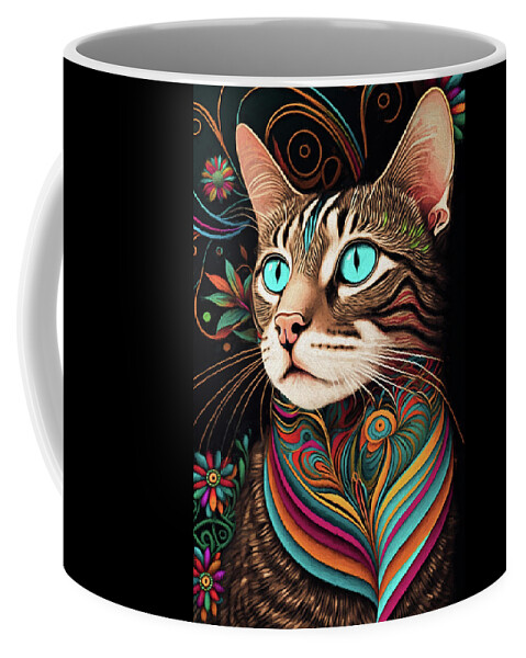 Tabby Cats Coffee Mug featuring the digital art Colorful Contemporary Tabby Cat by Peggy Collins