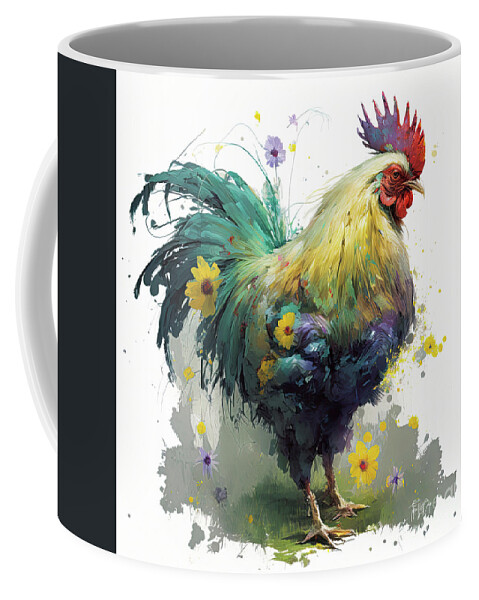 Rooster Coffee Mug featuring the painting Colorful Country Rooster by Tina LeCour