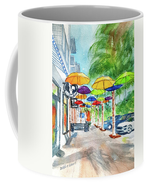 Dunedin Coffee Mug featuring the painting Colorful Dunedin Umbrellas by Debbie Lewis