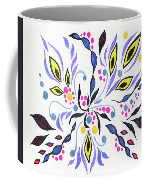 Floral Pattern Coffee Mug featuring the painting Colorful Floral Design With Leaves Berries Flowers Pattern I by Irina Sztukowski
