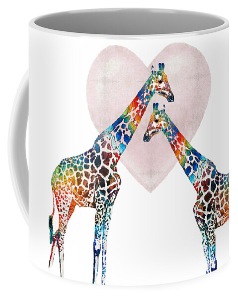 Giraffe Coffee Mug featuring the painting Colorful Giraffe Art - I've Got Your Back - By Sharon Cummings by Sharon Cummings