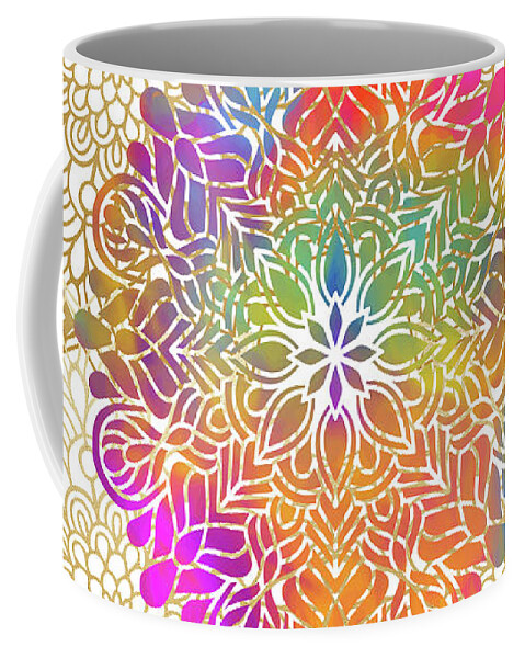 Mandala Coffee Mug featuring the digital art Colorful Gold Mandala Pattern by Sambel Pedes
