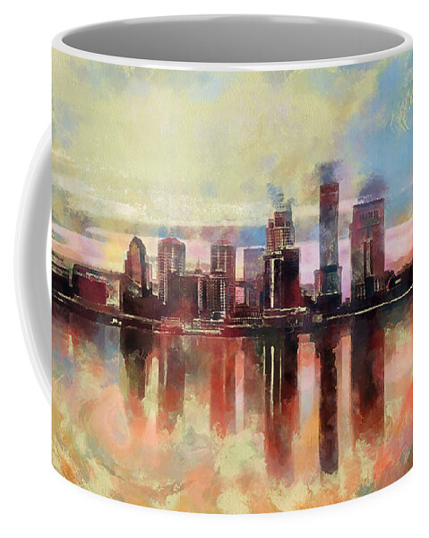 Colorful Louisville Skyline Coffee Mug featuring the mixed media Colorful Louisville Skyline by Dan Sproul