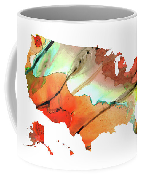 Map Coffee Mug featuring the painting Colorful Map of The United States Of America 28 - Sharon Cummings by Sharon Cummings