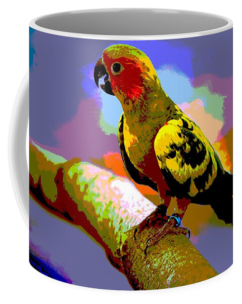 Parakeet Coffee Mug featuring the mixed media Colorful Parakeet by Ian Gledhill