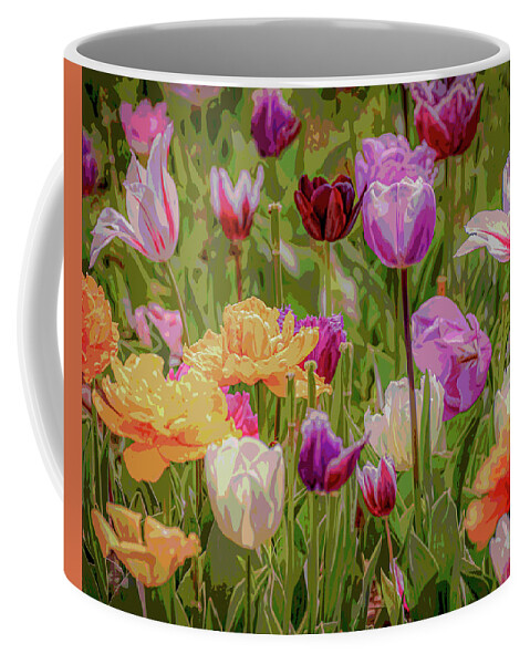 Tulip Coffee Mug featuring the photograph Colorful posterized tulips by Loredana Gallo Migliorini