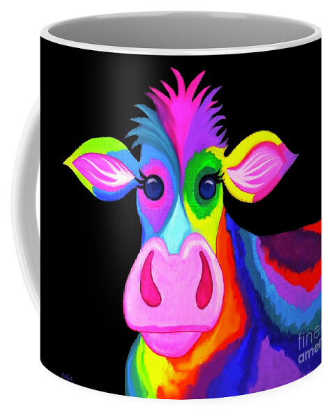 Cow Coffee Mug featuring the painting Colorful Rainbow Cow by Nick Gustafson