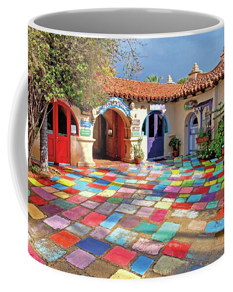Spanish Village Art Center Coffee Mug featuring the photograph Colorful Spanish Village Art Center in Balboa Park, San Diego, California by Denise Strahm