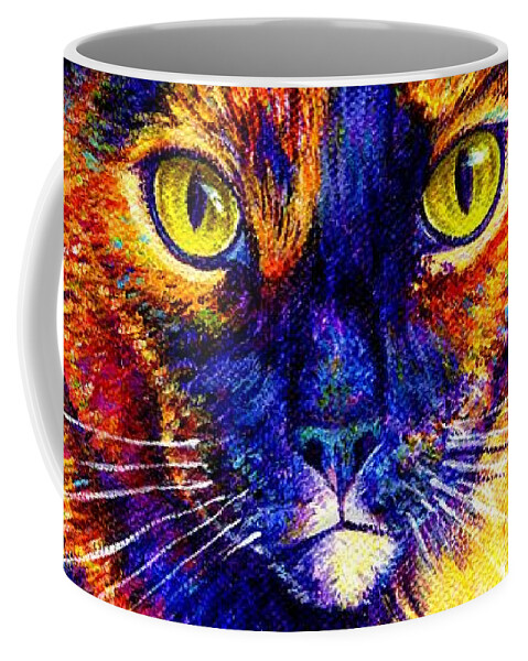 Cat Coffee Mug featuring the painting Colorful Tortoiseshell Cat by Rebecca Wang