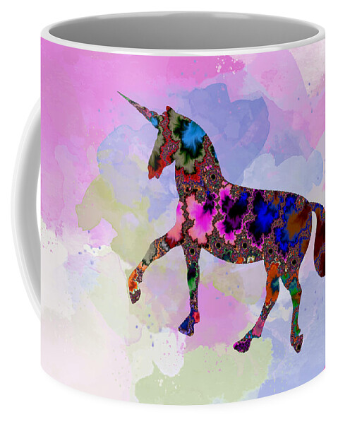 Colorful Coffee Mug featuring the mixed media Colorful Unicorn Art-Fractal Watercolor Fusion by Shelli Fitzpatrick