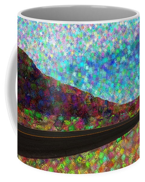 Colorful Coffee Mug featuring the photograph Colorized Desert Road by Katherine Erickson