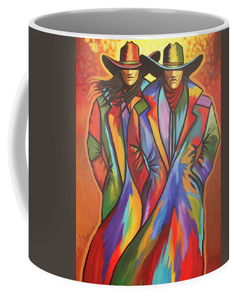 Cowgirl Coffee Mug featuring the painting Colors Of Thewest by Lance Headlee