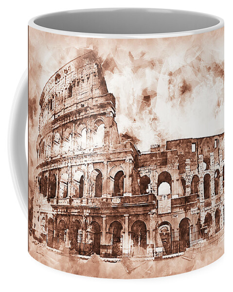 Roman Colosseum Coffee Mug featuring the drawing Colosseum, Rome - 34 by AM FineArtPrints