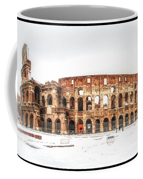 Colosseo Coffee Mug featuring the photograph Colosseum - Snow over Roma by Stefano Senise