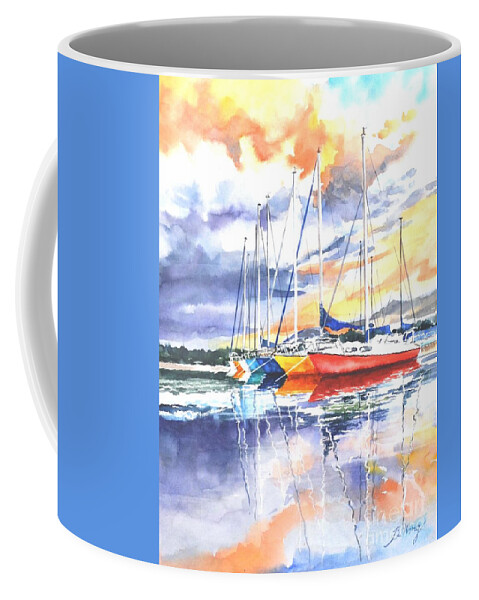 Boats Coffee Mug featuring the painting Colourful sail boats by Betty M M Wong