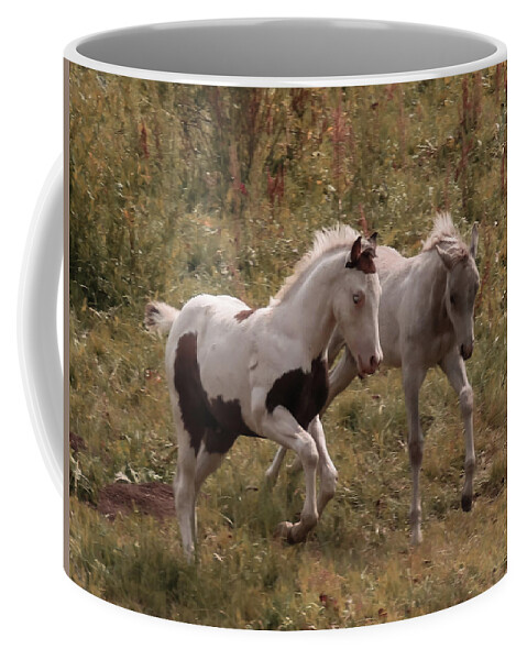 Mustangs Coffee Mug featuring the photograph Colts At Play by Karen Shackles