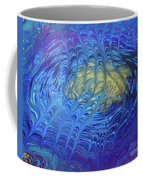 Poured Acrylic Coffee Mug featuring the painting Combing the Golden Fleece by Lucy Arnold