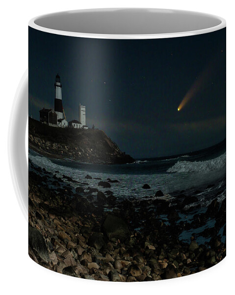 Neowise Coffee Mug featuring the photograph Comet Neowise Montauk Lighthouse by William Jobes