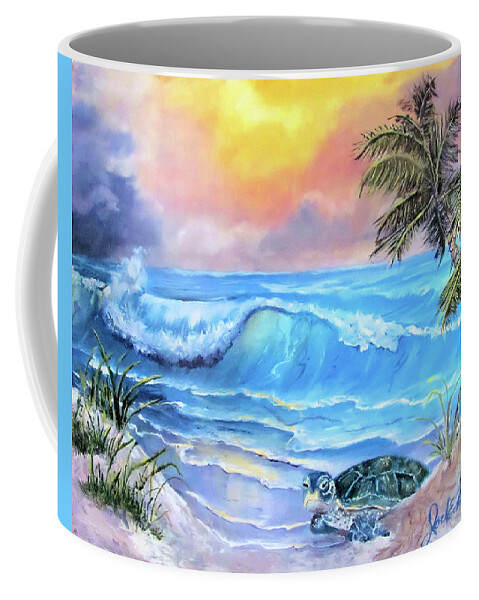 Sea Turtle Coffee Mug featuring the painting Coming Ashore by Joel Smith