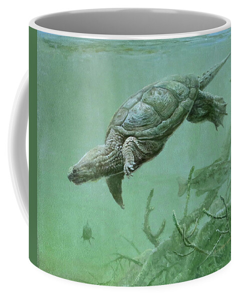 Barry Kent Mackay Coffee Mug featuring the painting Common Snapping Turtle by Barry Kent MacKay