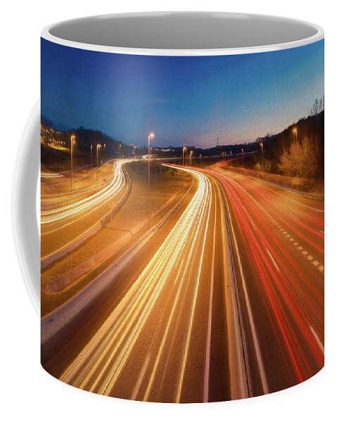 Aerial Coffee Mug featuring the photograph Composition of stelae on the highway by Jordi Carrio Jamila