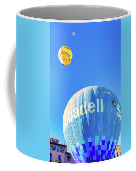 Balloon Trophy Coffee Mug featuring the photograph Composition with colored hot air balloons - 1 by Jordi Carrio Jamila
