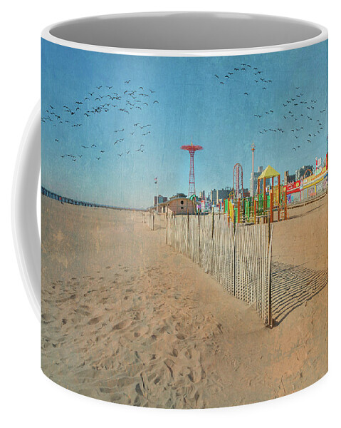 Coney Island Beach Coffee Mug featuring the photograph Coney Island Beachscape by Cate Franklyn