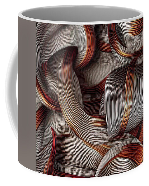 3d Art Coffee Mug featuring the digital art Connections - copper, topaz, maroon, brown, ochre 3d line art by Bonnie Bruno