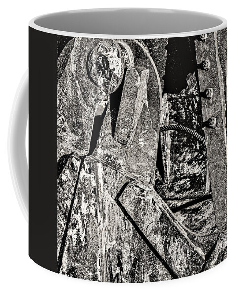 Construction Bucket Metal Crane Rusty B&w Coffee Mug featuring the photograph Construction Bucket2 by John Linnemeyer